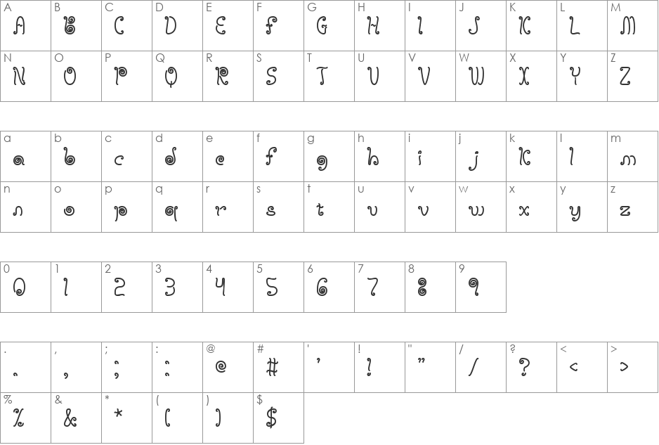 Licorice Strings BRK font character map preview