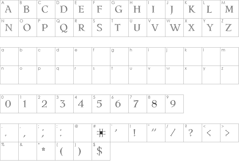 Lidia font character map preview
