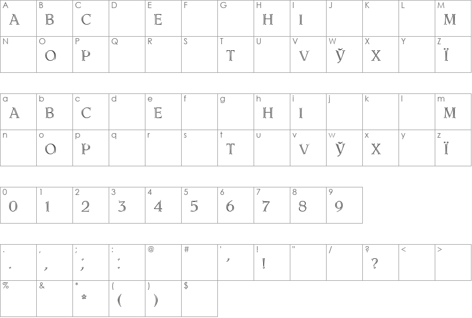 Lidia font character map preview