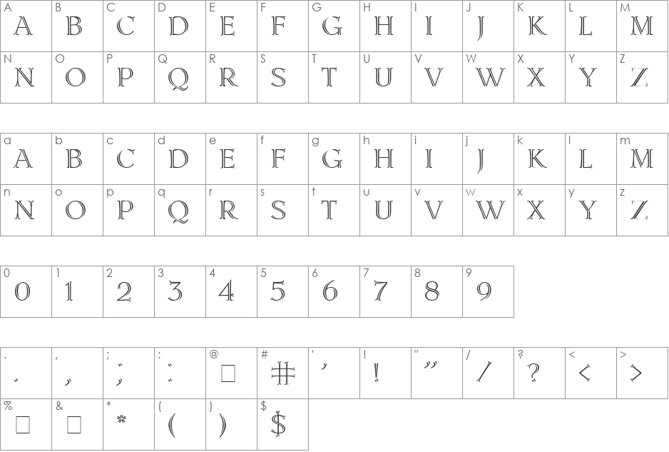 Lidia Cyr font character map preview
