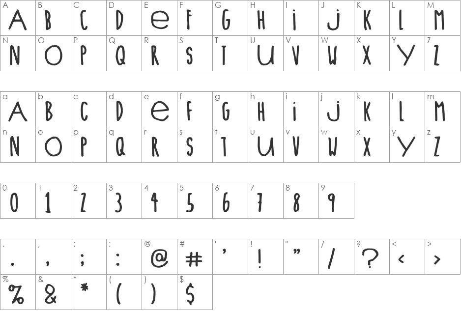 Lieve Letters font character map preview