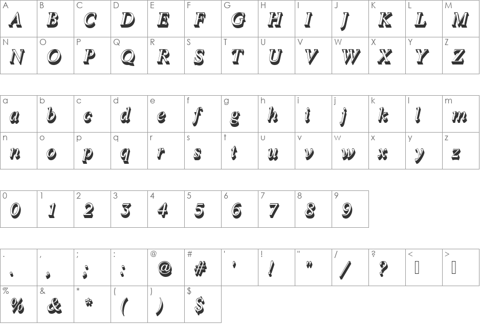 LifeTRegItaSh1 font character map preview