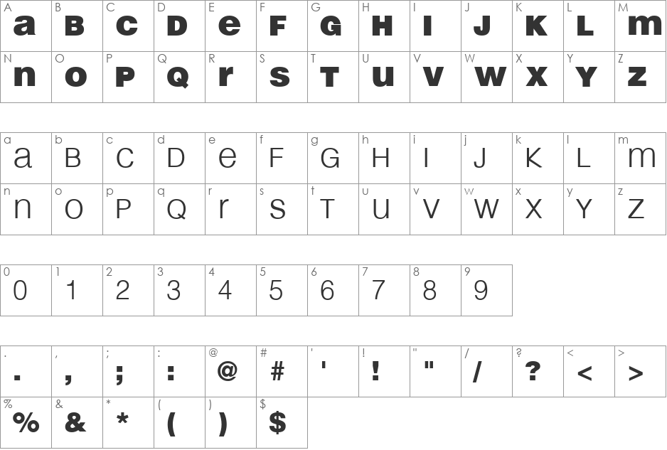 Light & Black font character map preview