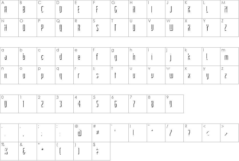 Light & Shade font character map preview