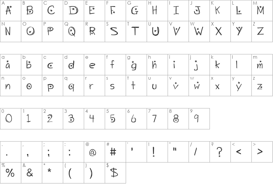 Light Stars font character map preview