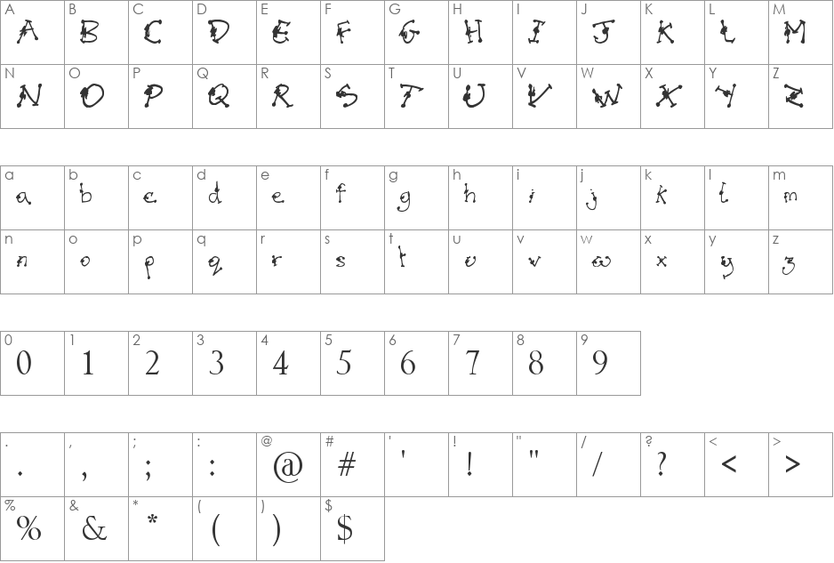 Light Year Away font character map preview