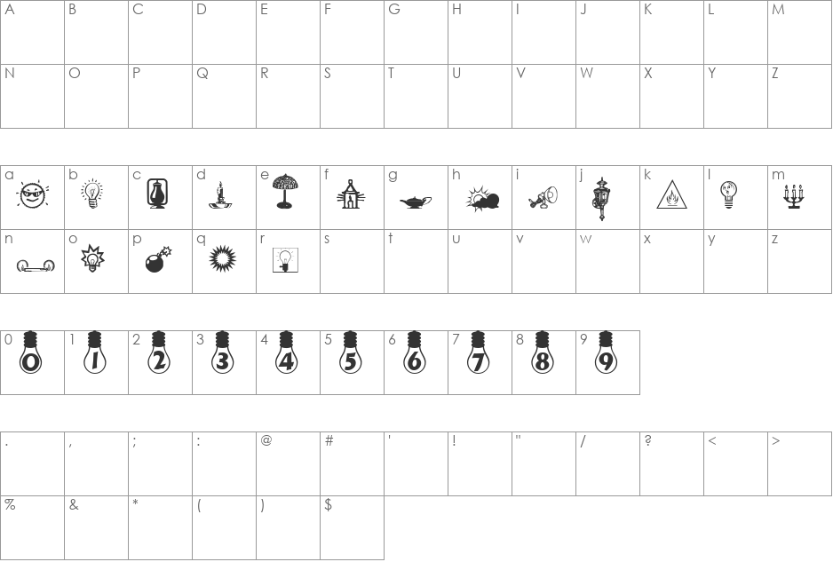 LightBats font character map preview