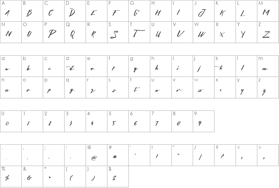 Lightening Font font character map preview