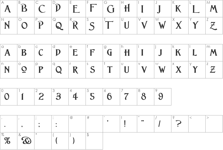 Lightfoot font character map preview