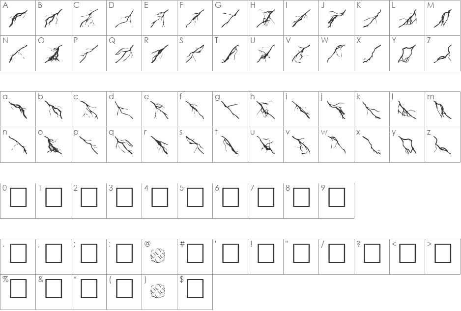 Lightning Bolts font character map preview