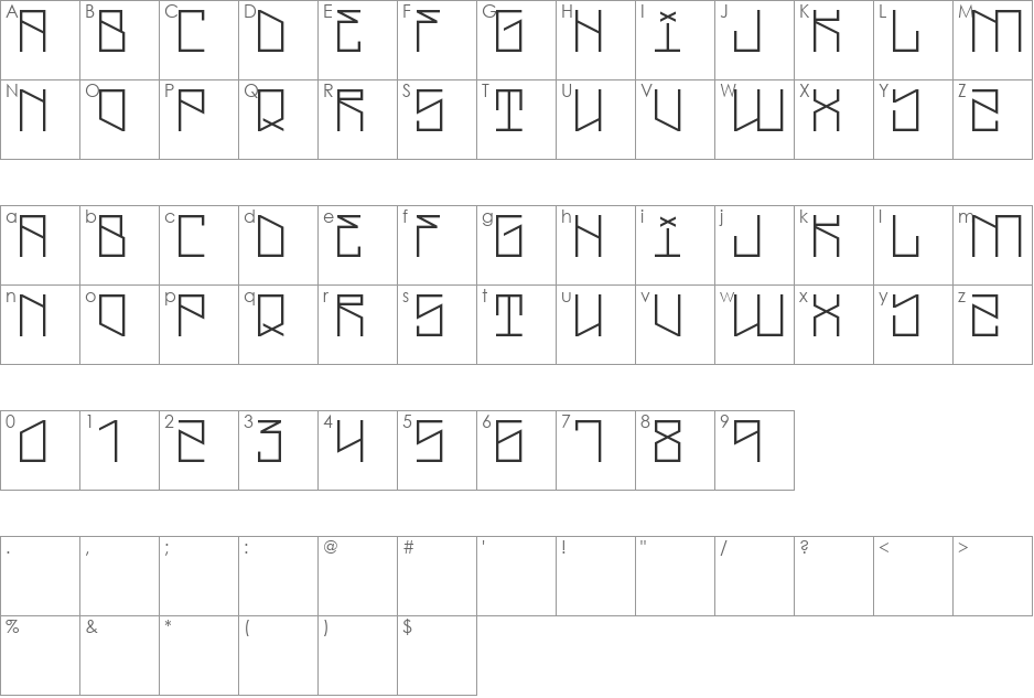 Lightning Cruz font character map preview