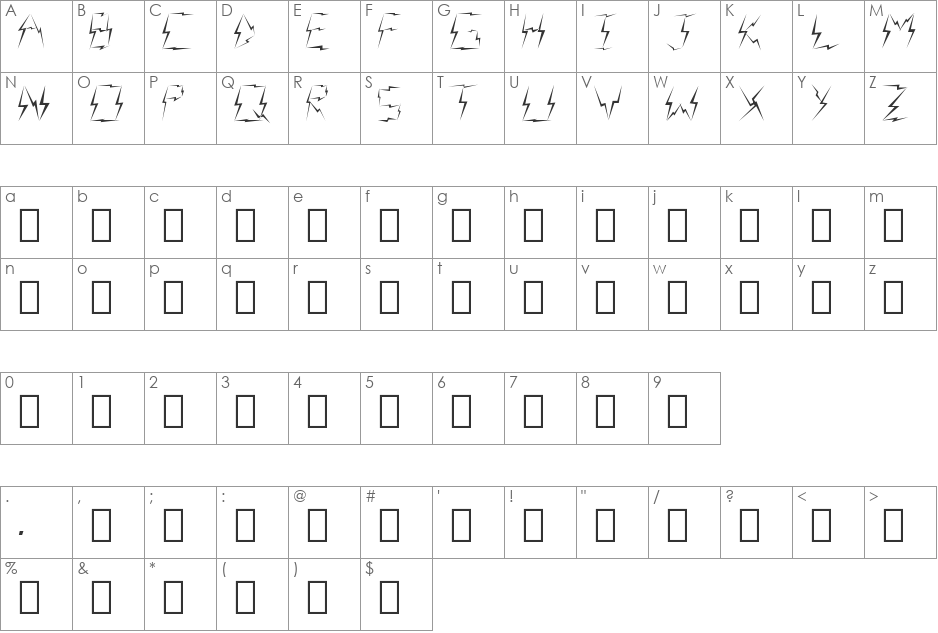 Lightning raid font character map preview