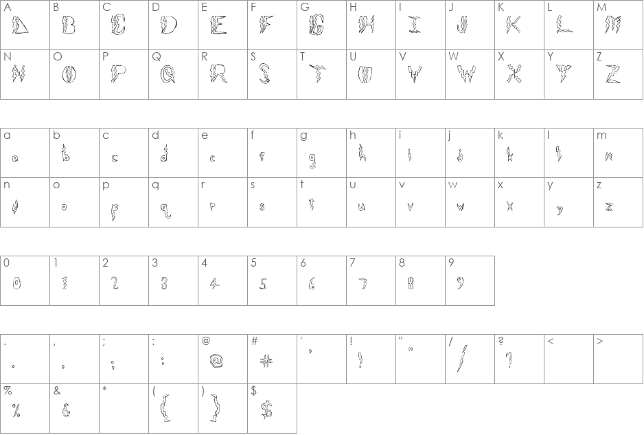 Lightning Strike font character map preview