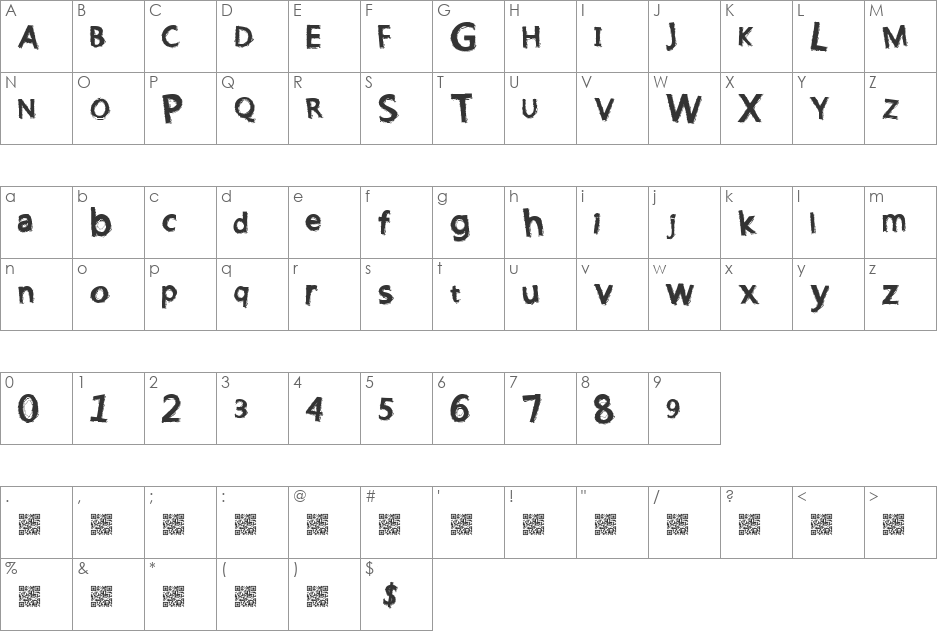 LightningBlaze font character map preview