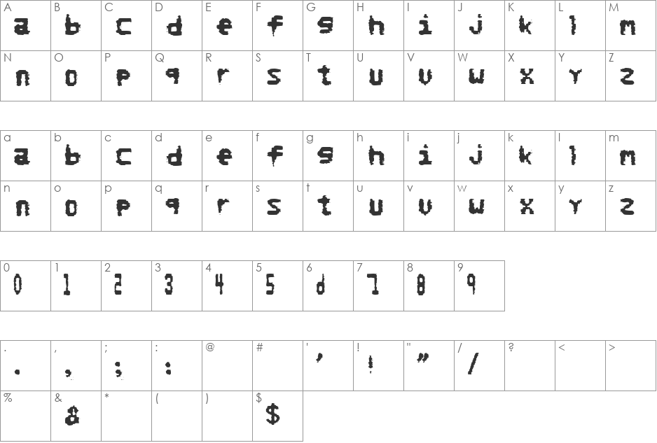 LightOsF font character map preview