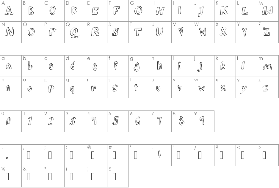 lightsfromtheairplane font character map preview