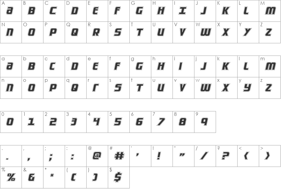 Lightsider Academy font character map preview