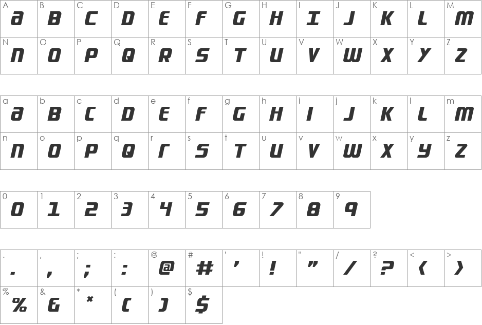 Lightsider Compact font character map preview