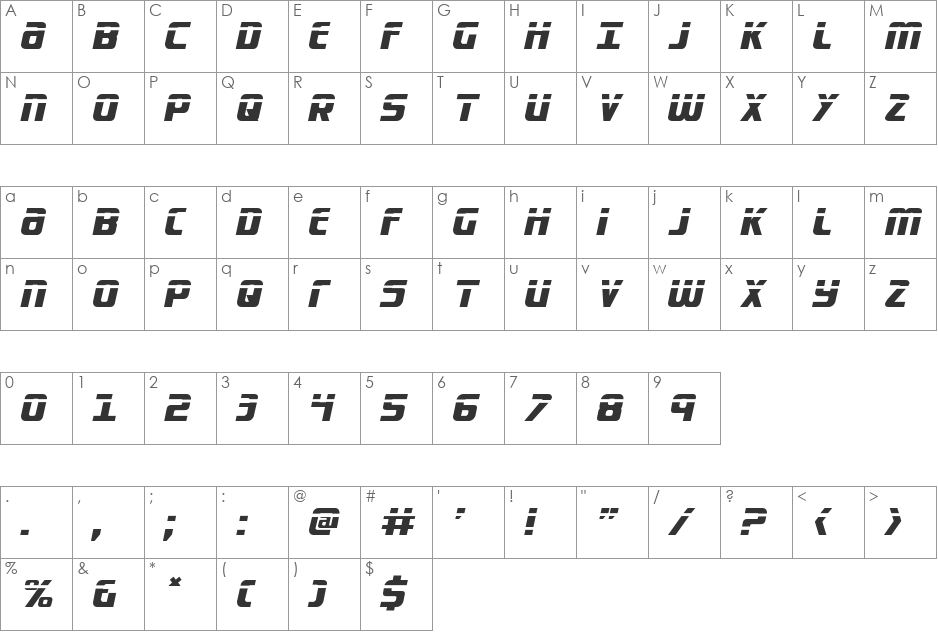 Lightsider Compact Laser font character map preview