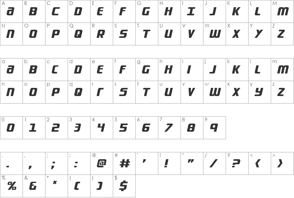 Lightsider Laser font character map preview