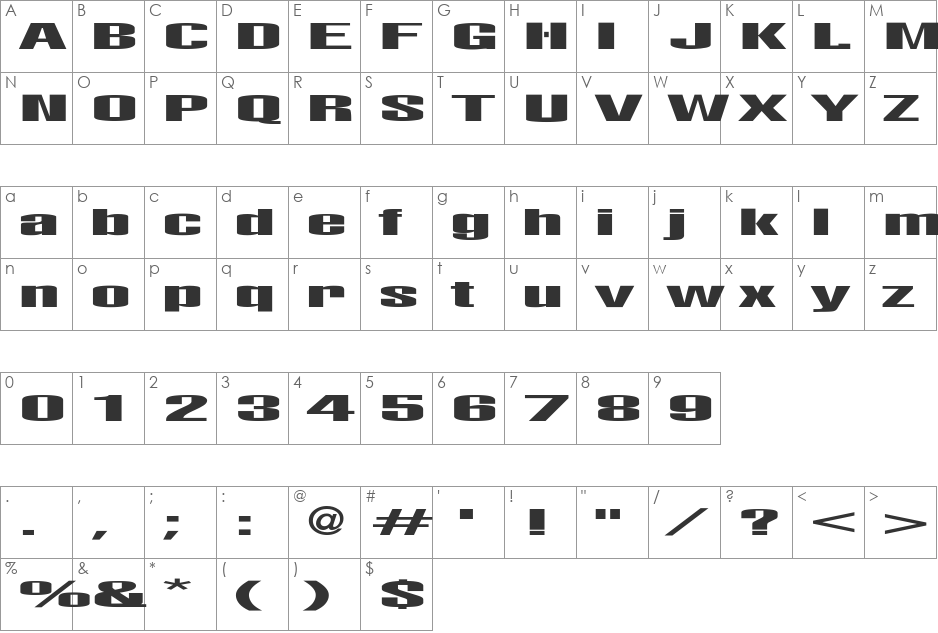 LightsOut font character map preview