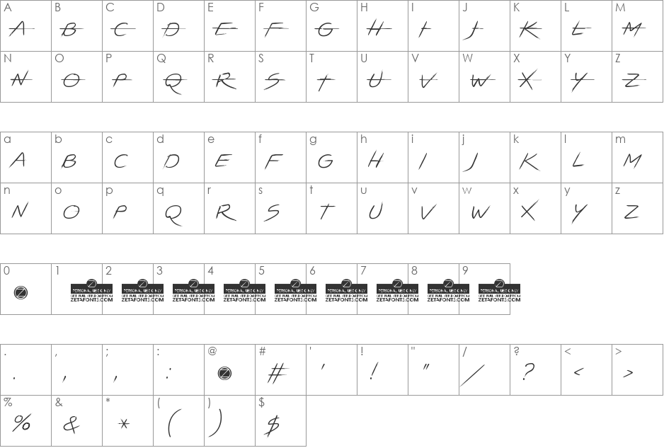 LIGHTSTRIKE font character map preview
