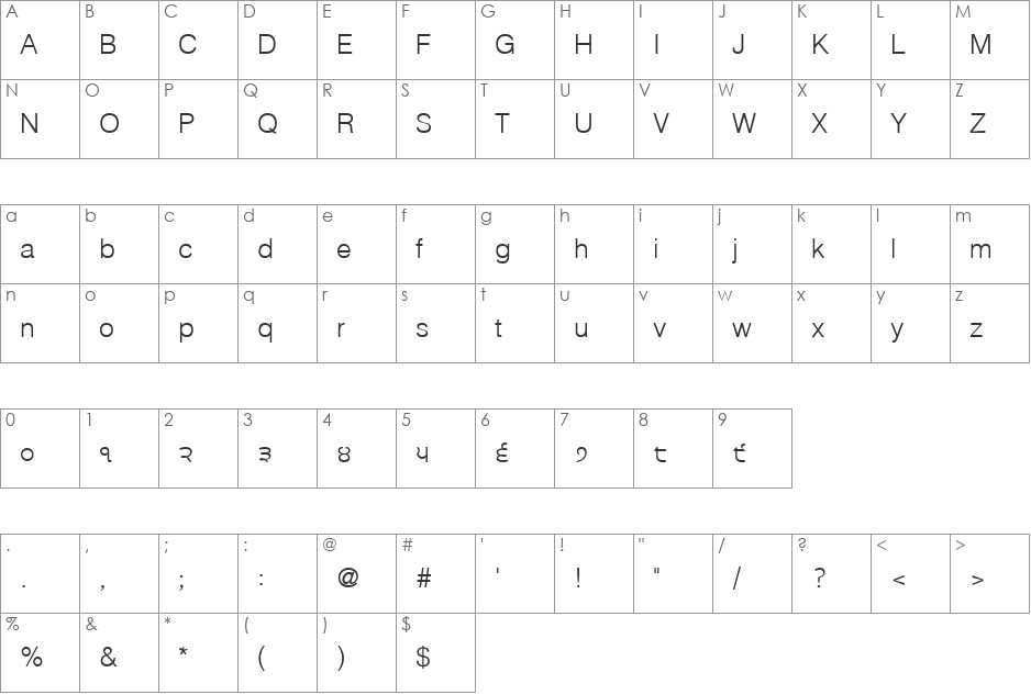 Likhari_B font character map preview