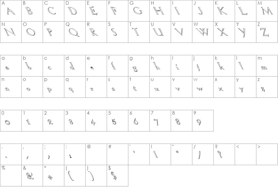 Lil Hvy Hollow Light font character map preview