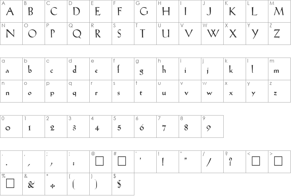 LilHvy font character map preview