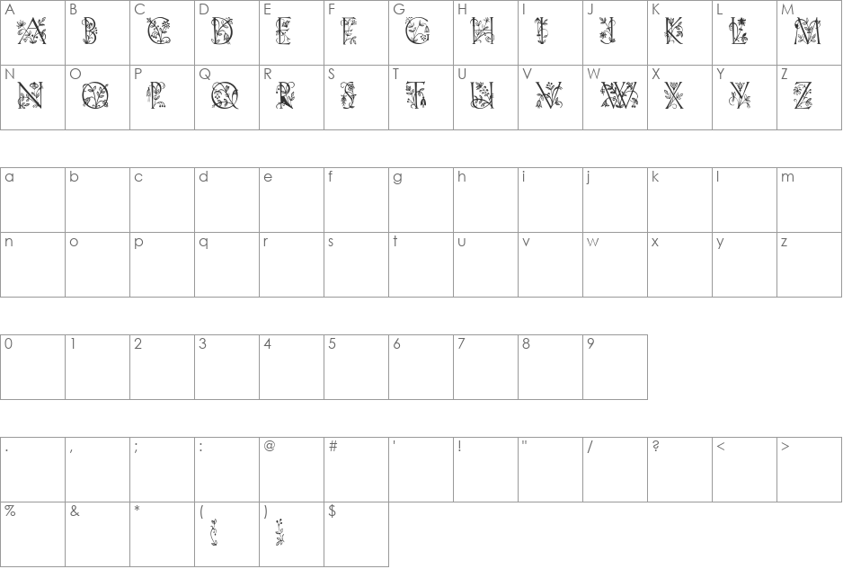 Lilith-Initials font character map preview