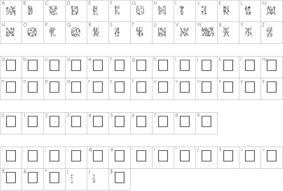 LilithInitials font character map preview