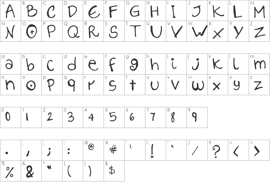 LilithScript font character map preview