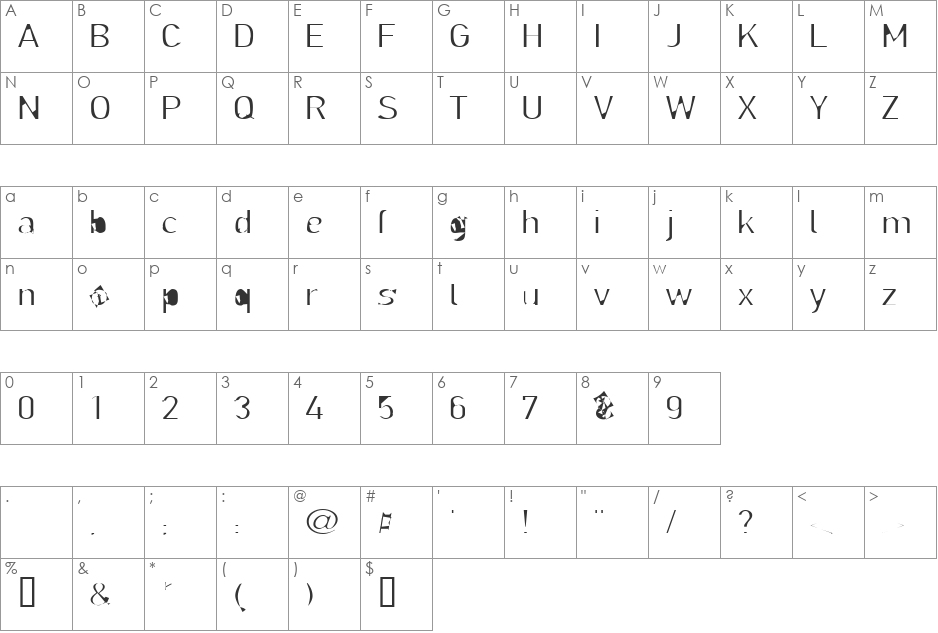 LillSnase font character map preview