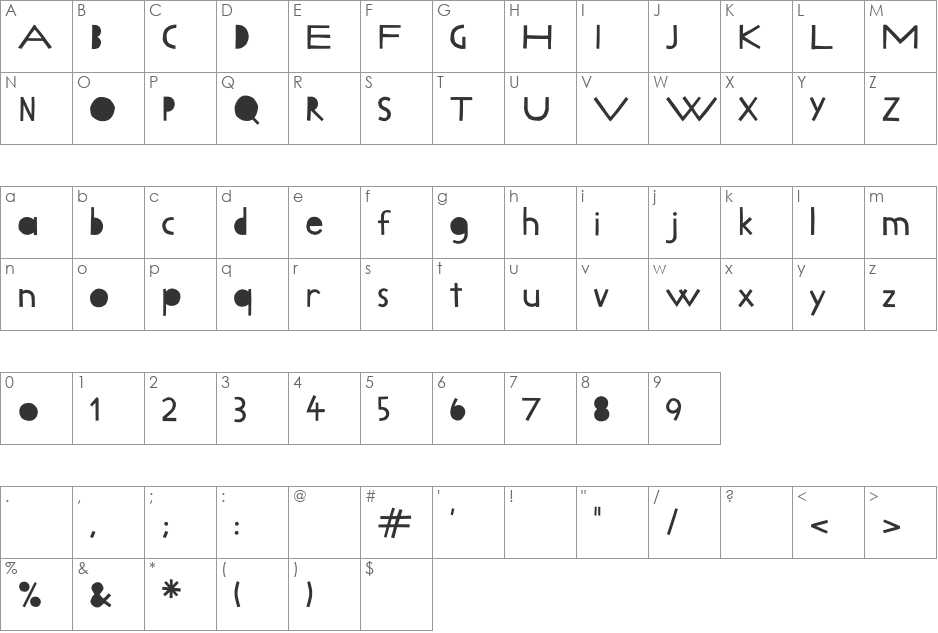 LillyBeta font character map preview