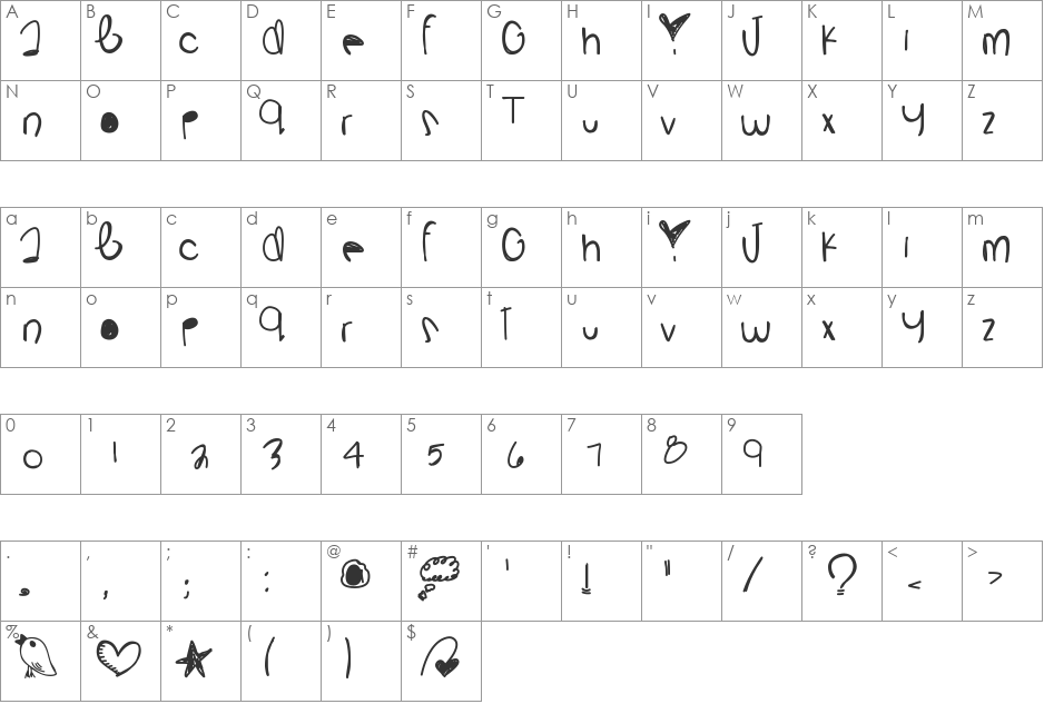 LilMissBaby font character map preview