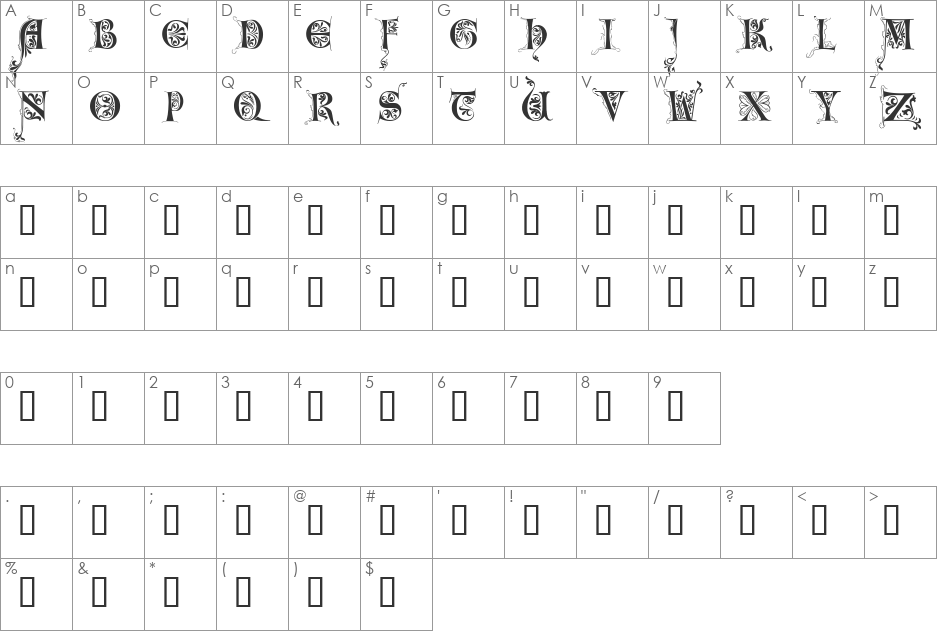 LimeGloryCaps font character map preview