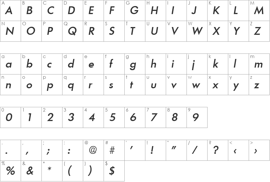 Limerick-MediumIta font character map preview