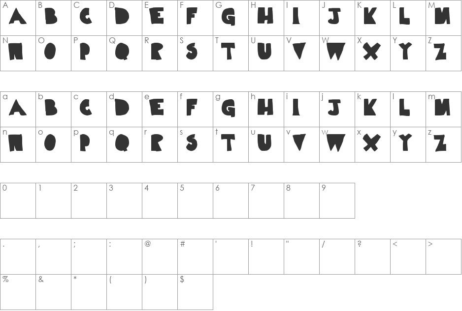 Limp Noodle font character map preview