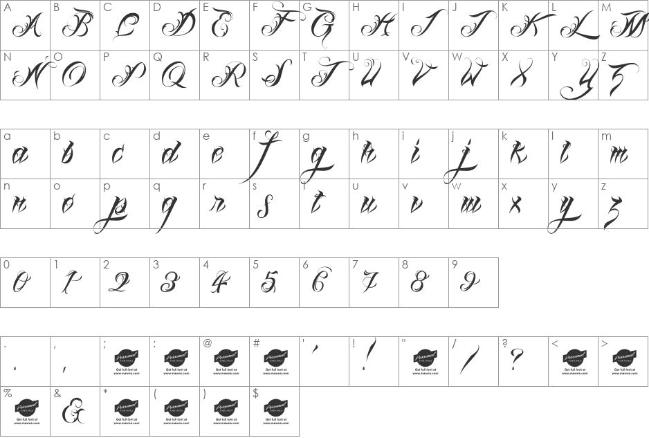 Lina Script Demo font character map preview