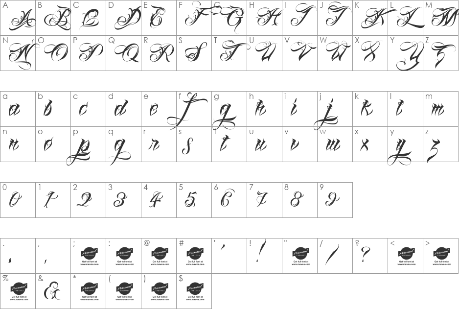 Lina Script Dot Demo font character map preview