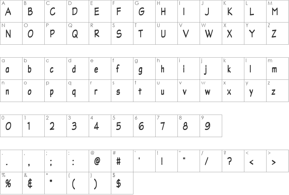 LincoyaScriptSSK font character map preview