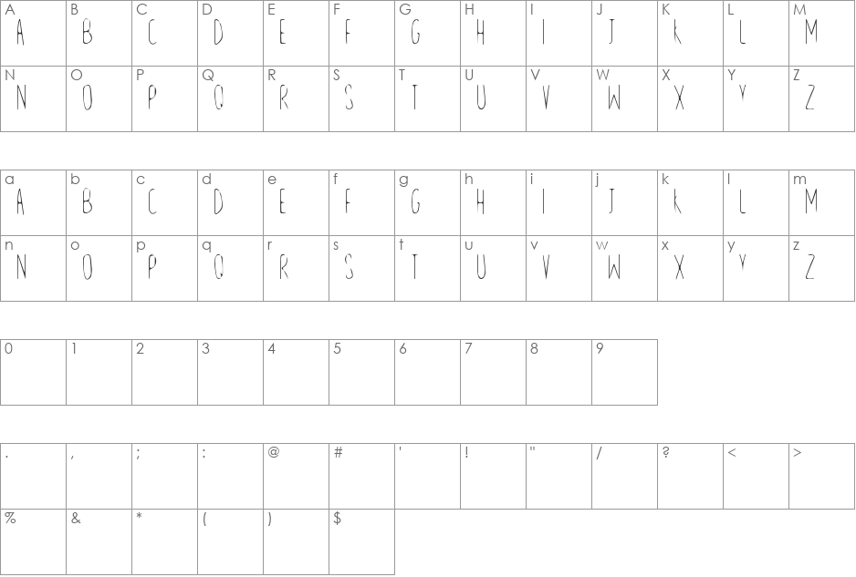 Line and Sand font character map preview