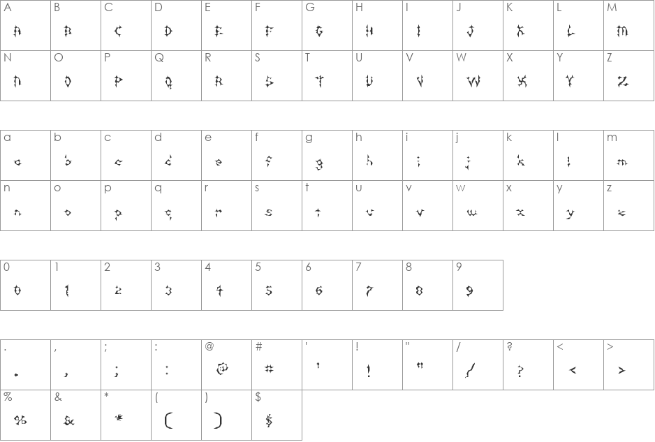 Line Between Nine font character map preview