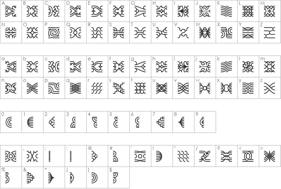 Line Dings BRK font character map preview
