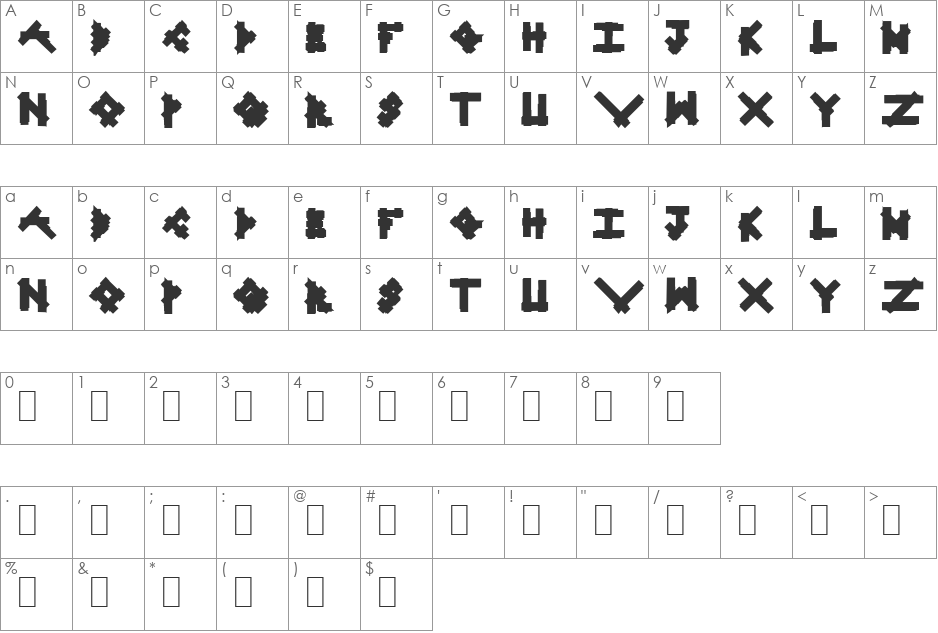 Linear Curve Fatty font character map preview