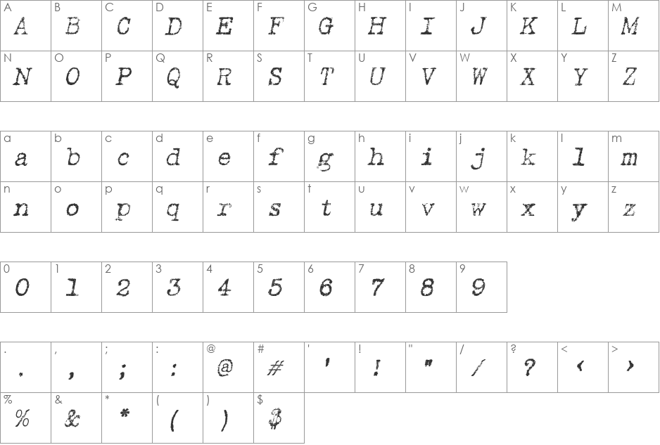 Linenstroke font character map preview