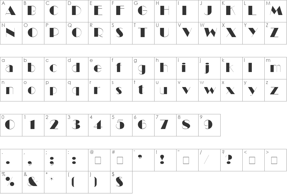 Liner font character map preview