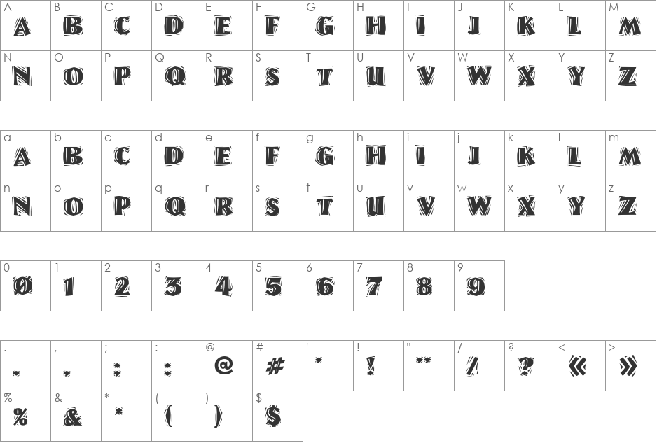 Linolschrift Heavy font character map preview