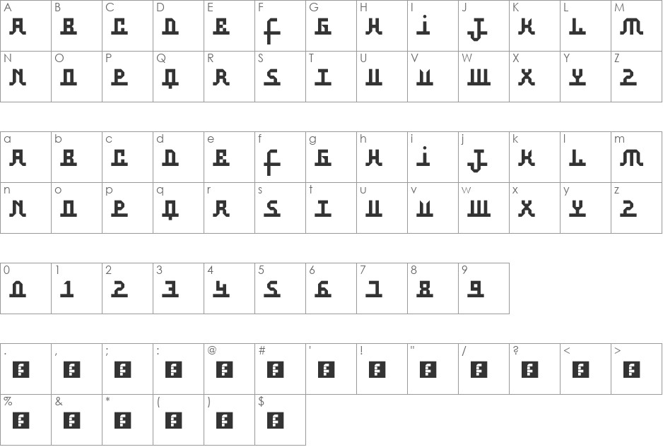 Aufal font character map preview