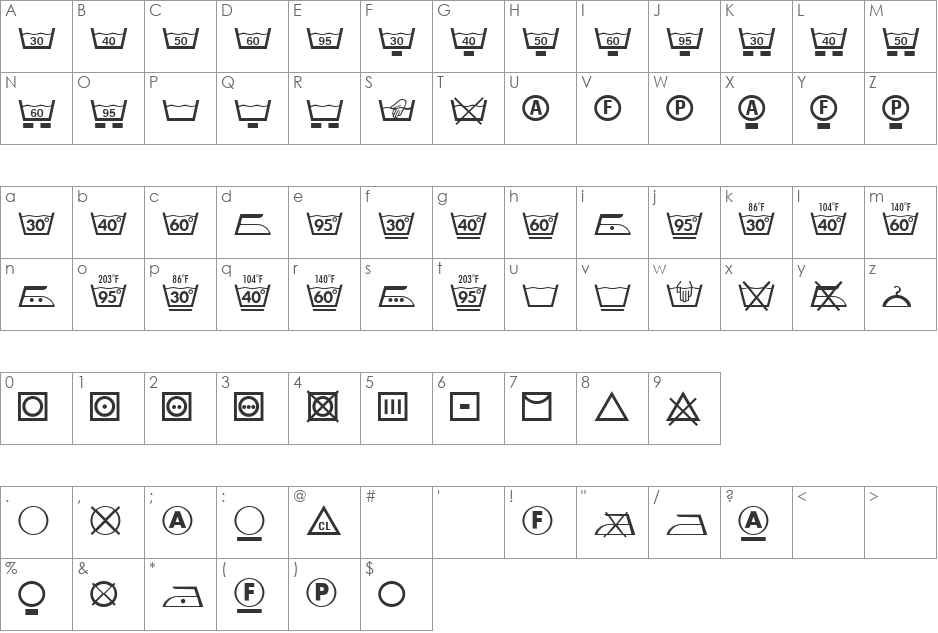 Linotype Textile Pi font character map preview